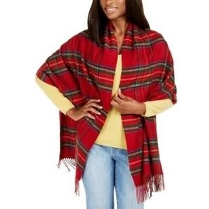 Eco Cashmink V. Fraas Recycled Tartan‎ Wrap Tomato Red One Size NWT $58